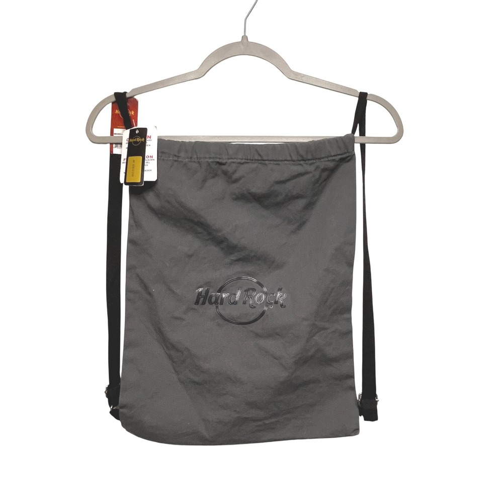 Hard Rock Cafe Cinch Bag Gray Canvas Drawstring Backpack NWT